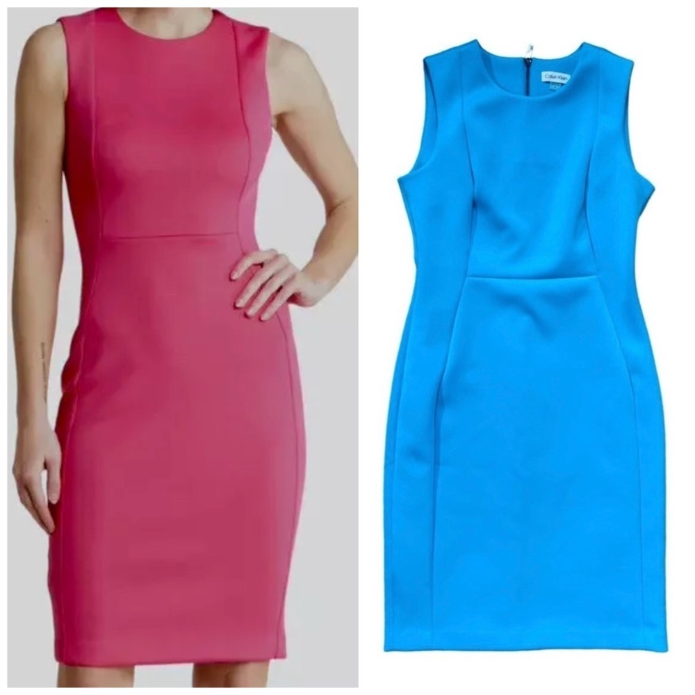 Calvin Klein Blue Scuba Crepe Sleeveless Princess Seam Sheath Dress Size 10 NWT
